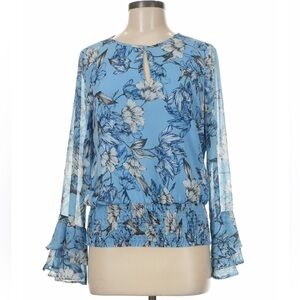 White House Black Market Blue Floral Blouse Size Small